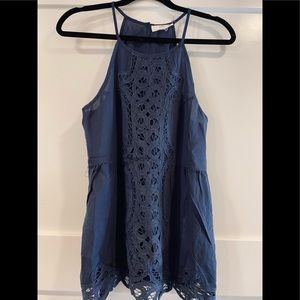 Battenburg Lace Scallop Hem Halter Top navy color